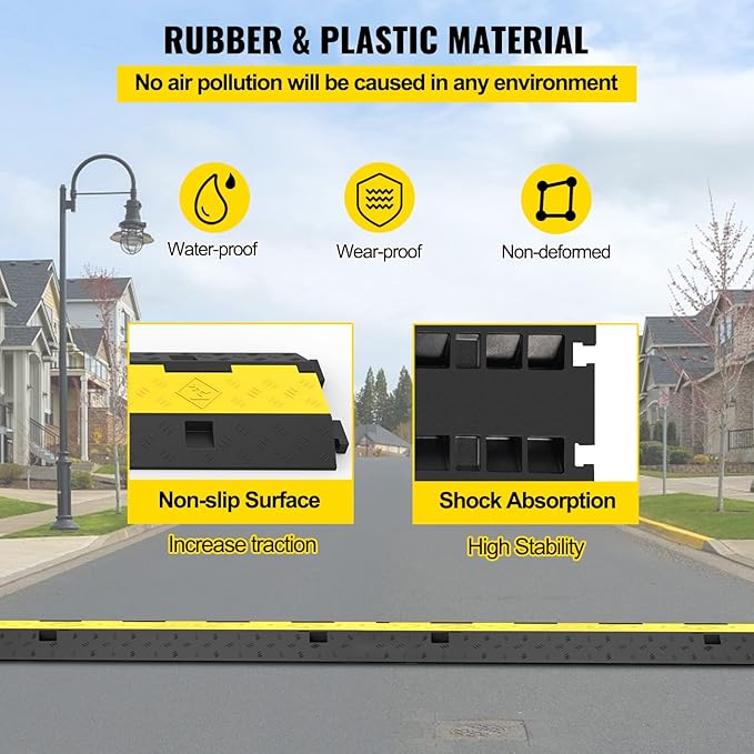 VEVOR Cable Protector Ramp, 5 Packs 2 Channels Speed Bump, Rubber Modular Humps - Image 5