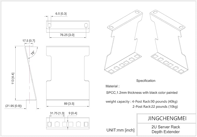 Jingchengmei 2U Server Rack Depth Extender - Image 4