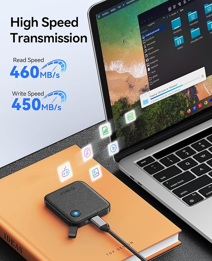 ORICO Portable SSD 1 TB with 2 in 1 USB C Cable, External Solid State Drives - Image 3