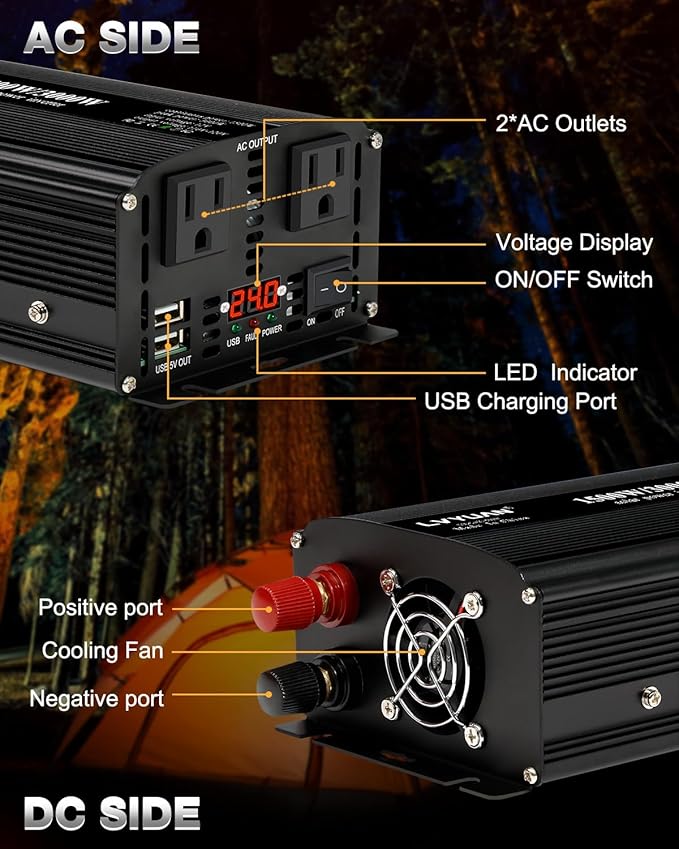 LVYUAN 1500W Power Inverter 24V to 110V DC to AC - Image 2