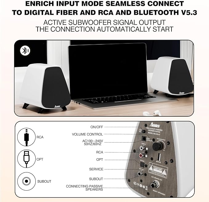 AS31 Active Bookshelf Speakers Bluetooth -2.0 Powered Speaker Stereo Computer - Image 6