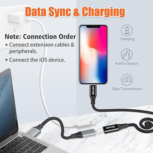AGVEE [6.6ft Lightning Extension Cable Braided Female to Male Extender Cord - Image 3