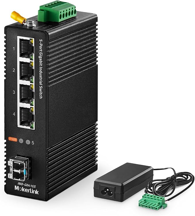 MokerLink 5 Port Industrial DIN-Rail Network Switch, 4 Gigabit Ethernet by MokerLink