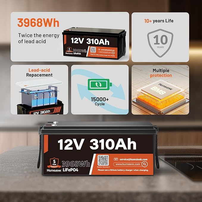 12V 310Ah LiFePO4 Lithium Battery – Max. 3968Wh Solar/RV/Off-Grid Power - Image 2