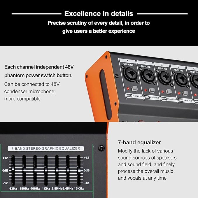 Depusheng TG8 professional dj audio mixer 8 channel input and dual group output - Image 5