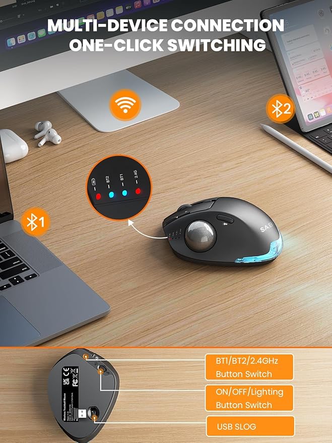 SABLUTE Wireless Trackball Mouse, Ergonomic Bluetooth Rechargeable Computer - Image 4
