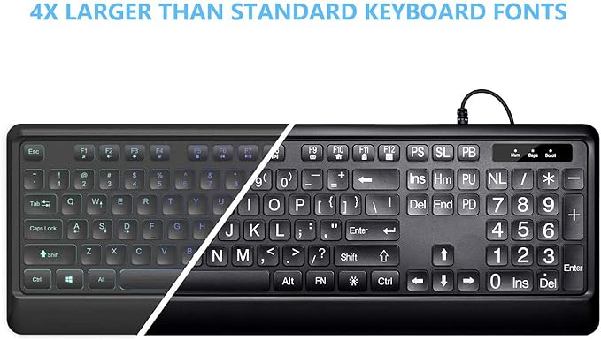 Large Print Backlit Keyboard, USB Wired Computer Keyboard, Full Size Keyboard - Image 2