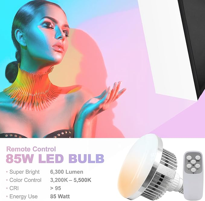 LimoStudio 3400W Output Remote Control, 22 x 32 inch Softbox 85W Bulbs Light Kit - Image 2