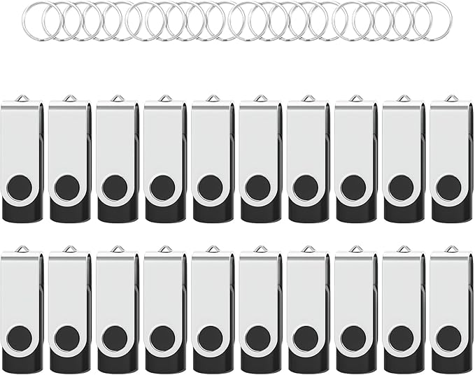 Flash Drives 16GB 20 Pack with Keychains, Wooolken Swivel USB 2.0 Thumb Drives by WOOOLKEN