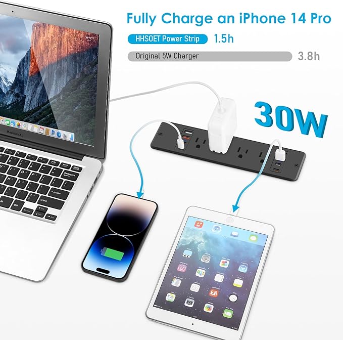 HHSOET 8 Outlet Recessed Power Strip, 30W Fast Charging Furniture Power Outlet - Image 3