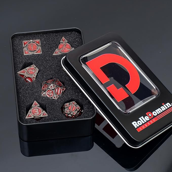 Red Black Nickel Finish Heavy Metal DND Dice Set - Image 9