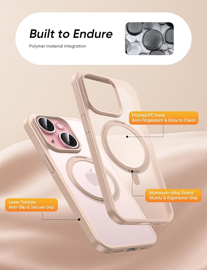 MAGIC JOHN for iPhone 15 Case 360° Rotatable Magnetic Invisible Stand, Fit for - Image 6