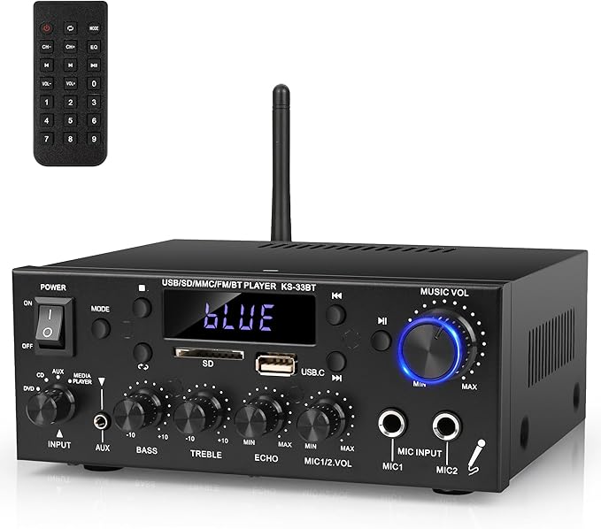 Romica Stereo Audio Amplifier, 2 Channel 500W Bluetooth 5.0 Home Theater Power by Romicta
