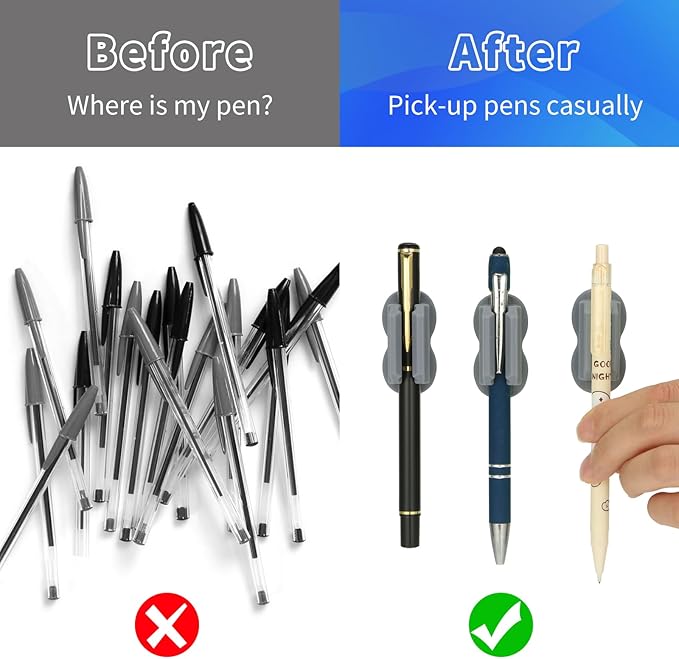 12PCS Pen Holder for Desk, Upgraded Adhesive Pen Pencil Holder for Desk Wall - Image 5