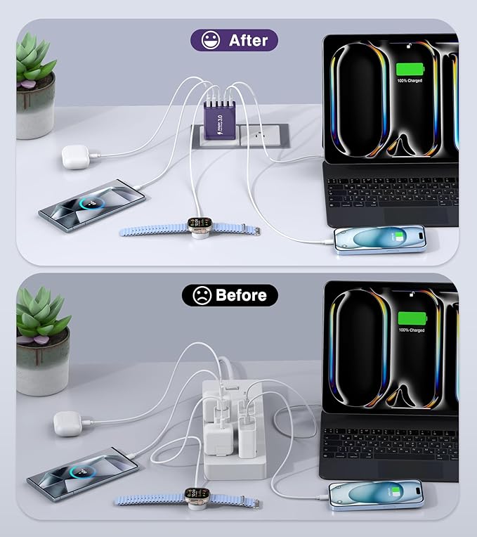 50W USB C Plug, 5-Port Fast Charger Block PD+QC Cube Wall Charging Box Brick - Image 5