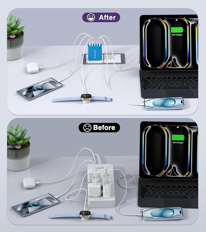 Wall Charger, USB C Charger Block, 5-Port PD + QC 3.0 Fast Charging Power Plug - Image 6
