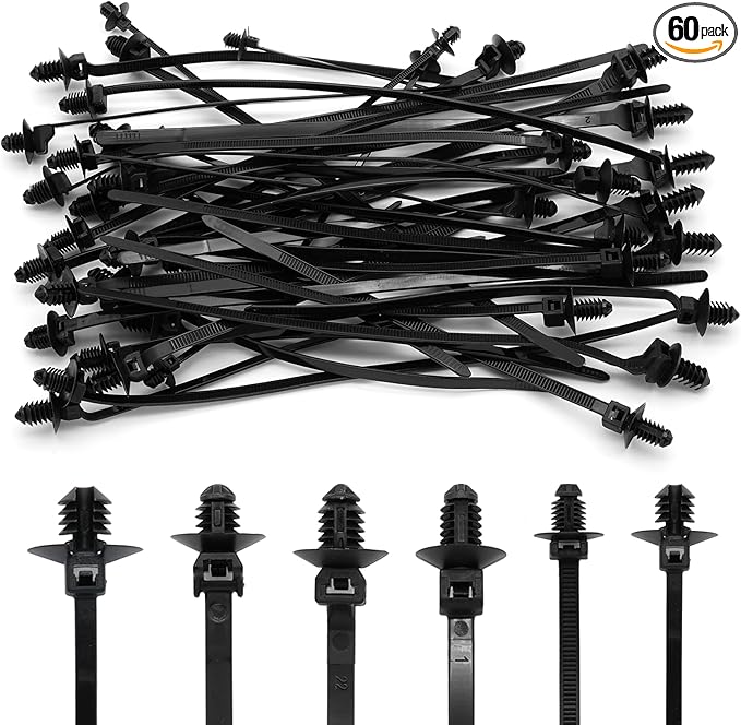 60 Pcs Push Mount Cable Ties Assorted Sizes, 6-Types Snap in Zip Ties Self by Unknown