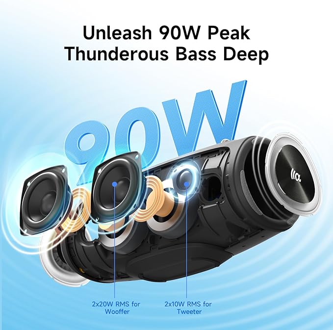 Portable Bluetooth Speaker 60W RMS, 90W Peak Loud Subwoofer Wireless Stereo - Image 3