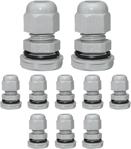 10 Pcs 1/4" NPT Nylon Cable Glands, IP68 Waterproof Adjustable Cord Grip Cable by Bonsicoky
