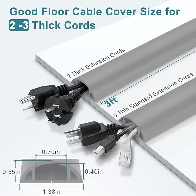 Cord Hider Floor, Cord Protector Floor Extension Cable Cover, Soft PVC Wire - Image 2