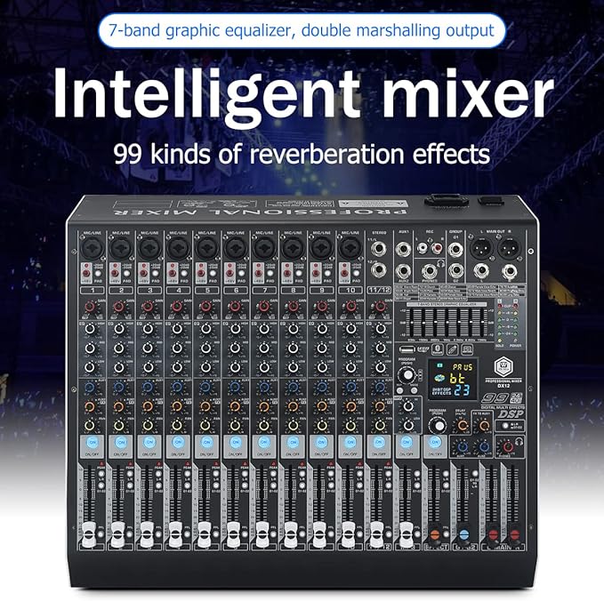 W IN-MIX DX12 Professional DJ Audio Mixer 12 Channel - Image 2
