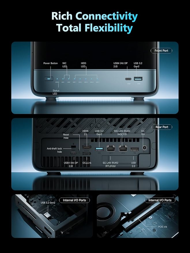 MINISFORUM N5 Pro 5-Bay Desktop AI NAS, AMD Ryzen AI 9 HX PRO 370 CPU, 96GB - Image 9