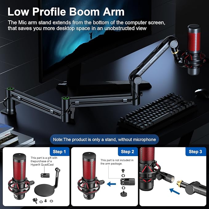 Microphone Arm, Aokeo AK-58i Desk Low Profile Mic Boom Arm Stand, Suitable - Image 2