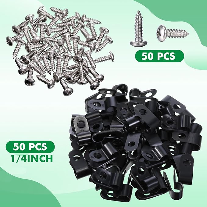 Hicarer 50 Pack R-Type Cable Clip Wire Clamp, Nylon Screw Mounting Cord - Image 5