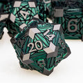 7PCS Metal DND Dice Set with Box, Debris RPG Green D and D Dice by ORIFANTOU