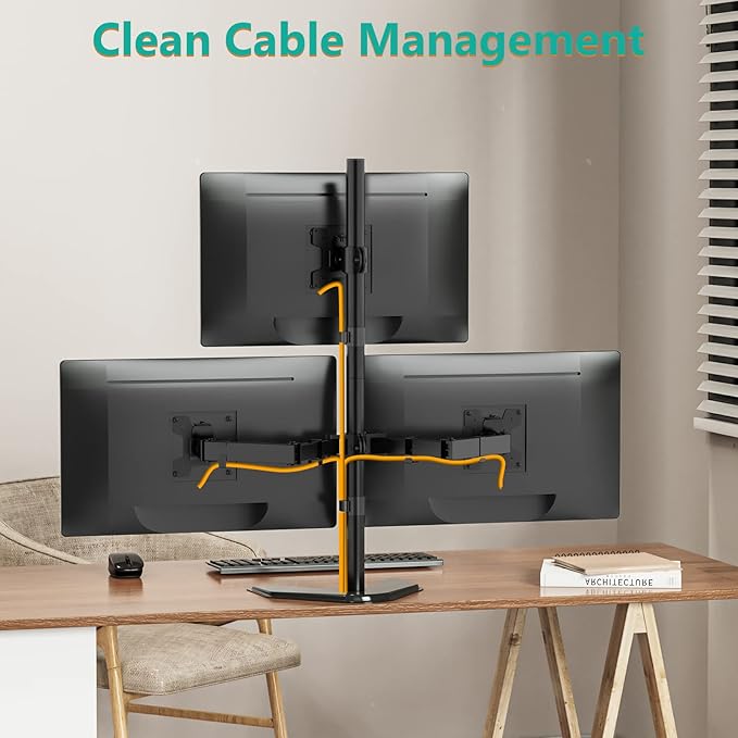 WALI Triple Monitor Stand, Free Standing Three Monitor Desk Mount Fully - Image 7