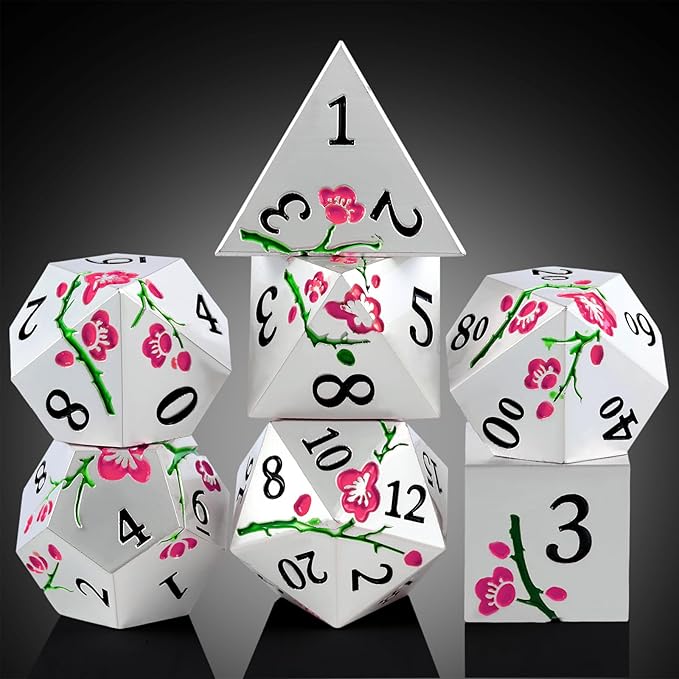 Metal Dungeons and Dragons Dice DNDND 7 PCS Heavy Metallic Flower D&D Dice Set - Image 6