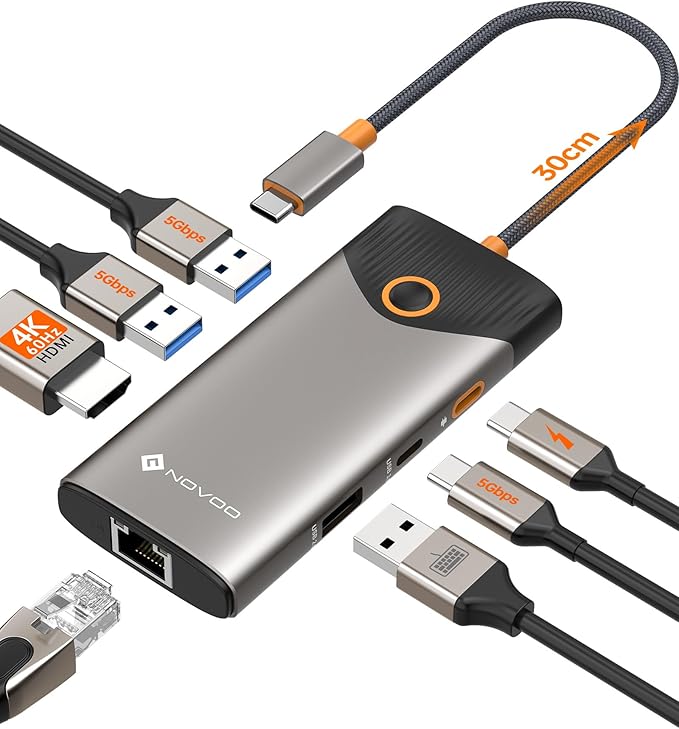 NOVOO USB C Hub Ethernet 4K@60 USB C HDMI Adapter Multiport Type C Adapter by NOVOO