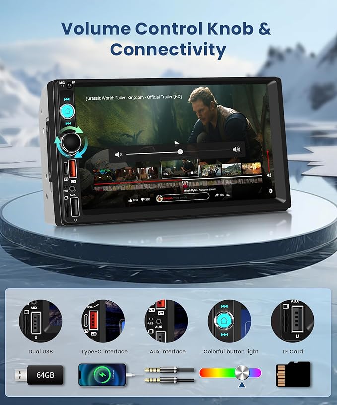 2 DIN Car Stereo Wireless Carplay&Android Auto, USB-C Head Unit 7” Touch Screen - Image 4