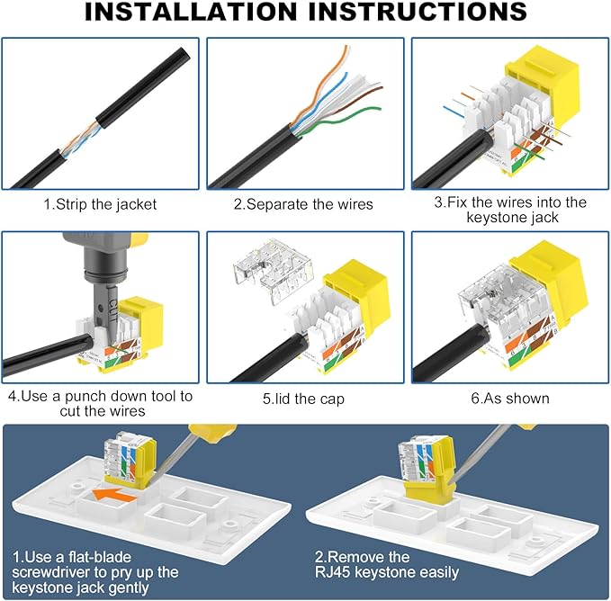 VCE UL Listed Cat6 RJ45 Keystone Jack Insert 25-Pack, 90 Degree Punch Down - Image 8