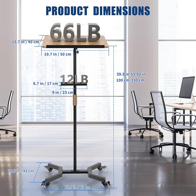 Lectern Podium Stand with Storage Platform, Height Adjustable Mobile Steady - Image 2