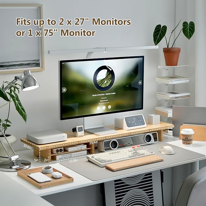 Bamboo Dual Monitor Stand Riser Natural, 2-Tier Desk Monitor Riser - Image 9