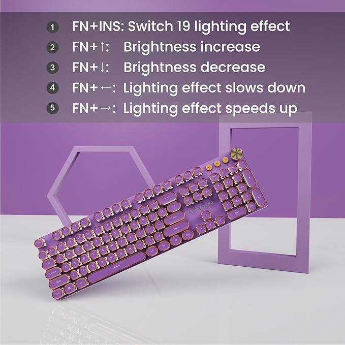 EWEADN V20 Typewriter Keyboard Wireless, 104 Keys Typewriter Style Mechanical - Image 6