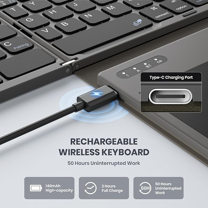 Foldable Bluetooth Keyboard, Portable Full Size Folding Keyboard - Image 5
