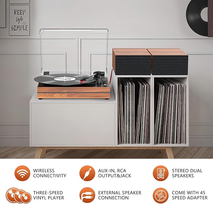 Vinyl Record Player with Speakers Vintage Turntable - Image 3