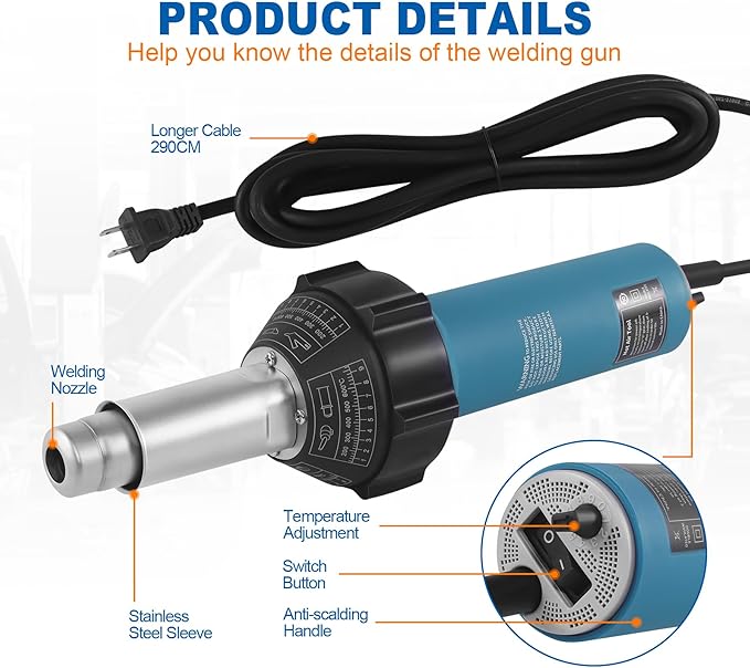 Iglobalbuy 1600W Hot Air Welder Heating Gun Kit, Handheld Hot Air Vinyl PVC TPO - Image 6