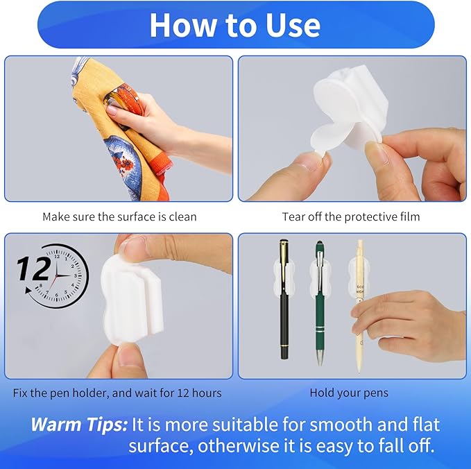 12PCS Pen Holder for Desk, Upgraded Adhesive Pen Pencil Holder for Desk Wall - Image 4