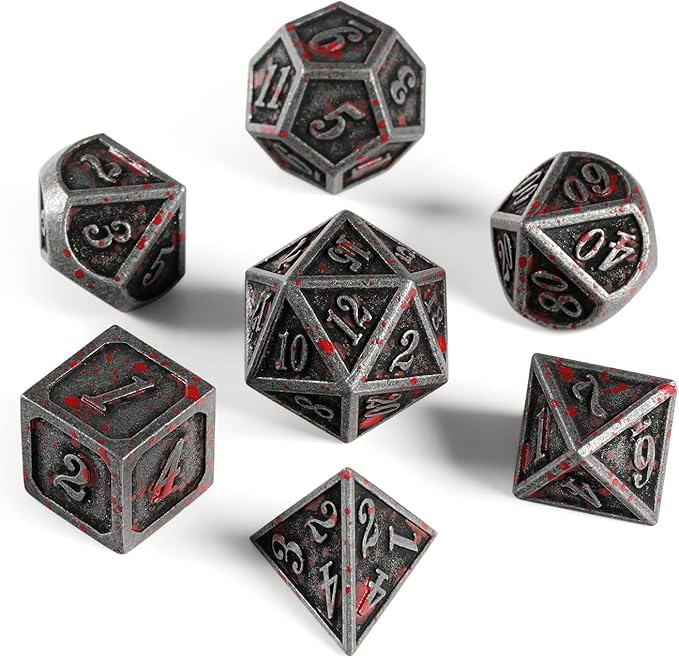 Acient Silver Bloodstained Metal Dice Set DND, DNDND 7PCS Metallic Halloween Die - Image 6