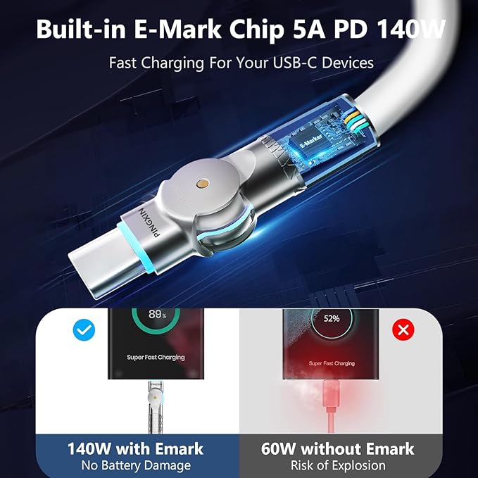 140W USB C to USB C Charger Cable, Type C Fast Charging Cable Compatible - Image 3