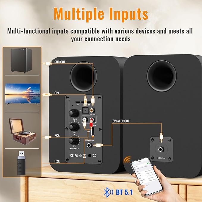 BESTISAN Bluetooth Bookshelf Speakers, Powered Computer Speakers - Image 3