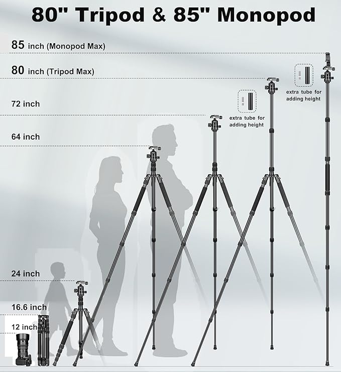 80/85 inches Heavy Duty Tripod for Camera and Phone, DSLR Binoculars Spotting - Image 8