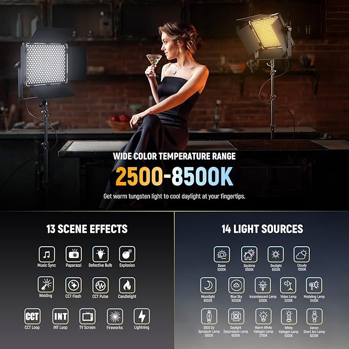 NEEWER Bi Color LED Panel Video Light APP/2.4G/DMX Control, 60W 26600Lux/0.5m - Image 6