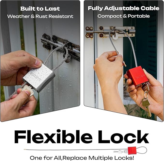 Cable Lock with 3 Keys | L 6.56ft, D 1/6in Adjustable Steel Cable Padlock | - Image 7
