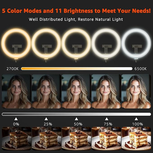 10" LED Ring Light with Overhead Phone Stand, CRI≥95 1200lm Dimmable Lighting - Image 2