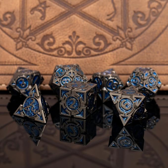 Blue Black Nickel Finish Heavy Metal DND Dice Set - Image 2