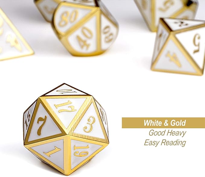 DnDnD White with Gold Number DND Dice Sets, Solid Metal Die with Free Gorgeous - Image 5